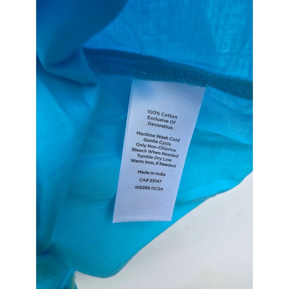 Talbots Blue Embroidered Cotton Tunic Top Size Medium Petite Boho Cottagecore - Picture 5 of 7